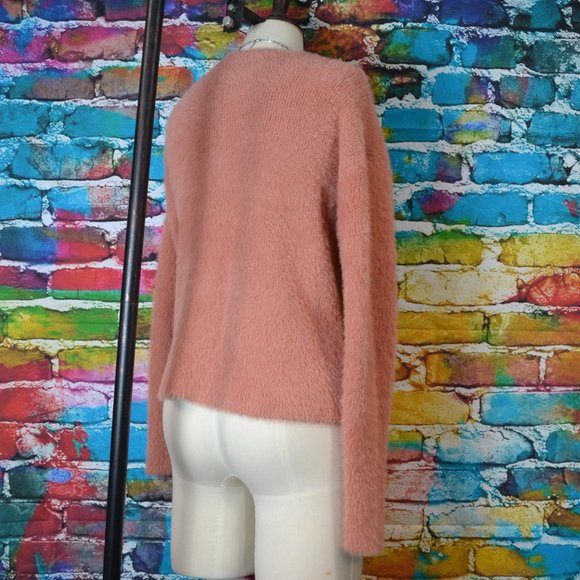 Forever 21 Pink Mauve Fuzzy V Neck Long Sleeve Ribbed Sweater Size M - Picture 4 of 7